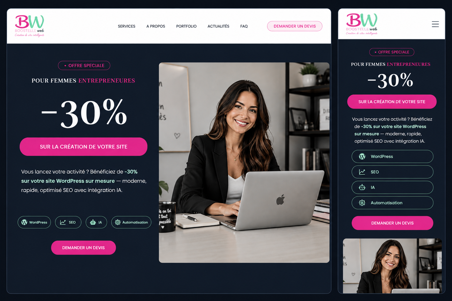 Aperçu de la landing page